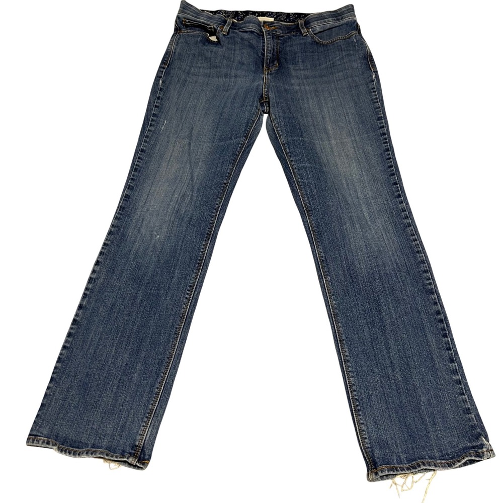 Levi's 525 Perfect Waist Jeans Women 14 30 Blue Straight Leg Paisley Trim